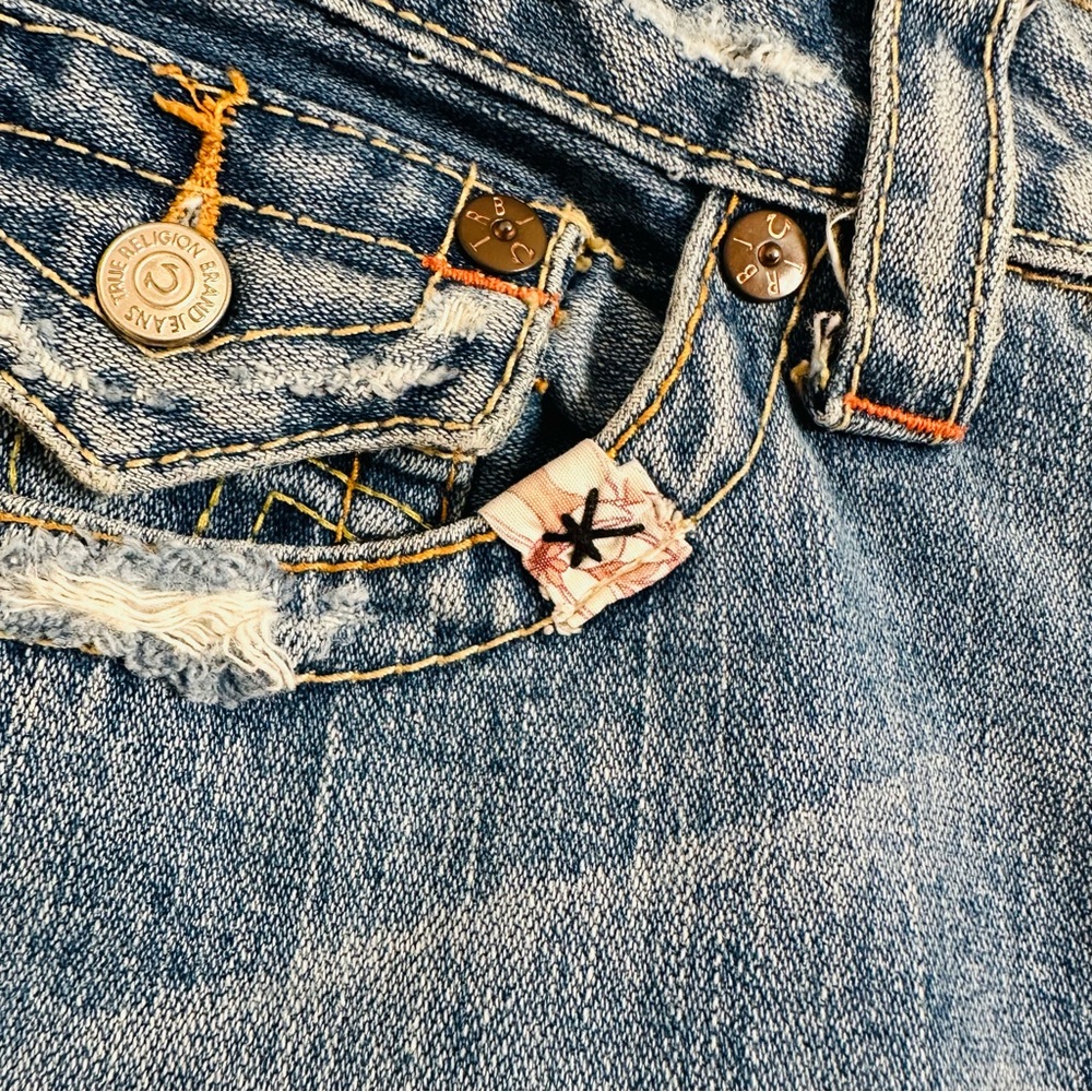 True Religion Low Rise Vintage Boho Patchwork Skinny Distressed Blue Jeans - Picture 10 of 16